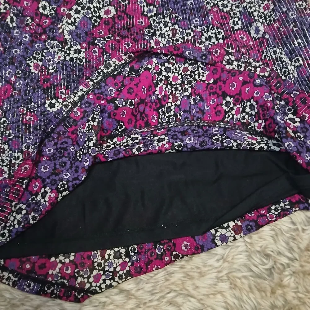 Michael Michael Kors Womens Dress XXL Purple Floral Pleated Ruffle Hem‎ V-Neck